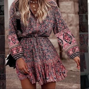 Floral Long Sleeve A-line Above Knee Casual/Boho/Skater Dress